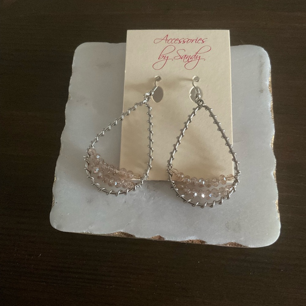 Silver & Crystal Bead Teardrop Earrings